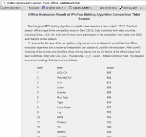 Offline Evaluation Result of iPinYou Bidding Algorithm Competition Offline Evaluation Result of iPinYou Bidding Algorithm Competition